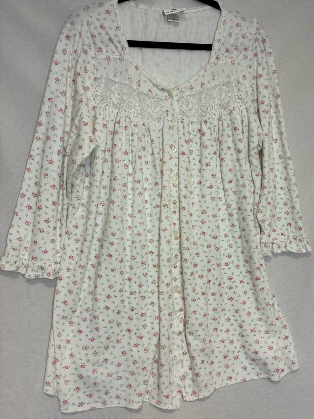 Eileen West Classics 100% Cotton Long-sleeve Floral Nightgown Size Large Cottage